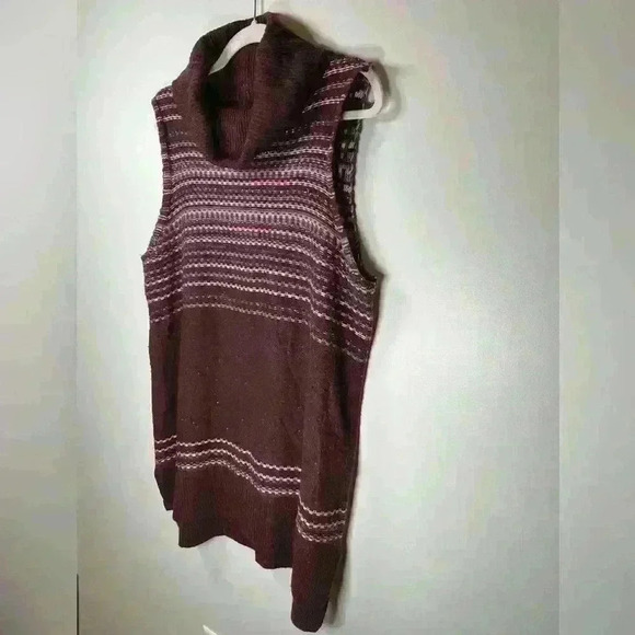 The Limited Striped Maroon Cowl Neck Sweater Vest Wool Blend Women’s Size XL - Picture 6 of 13